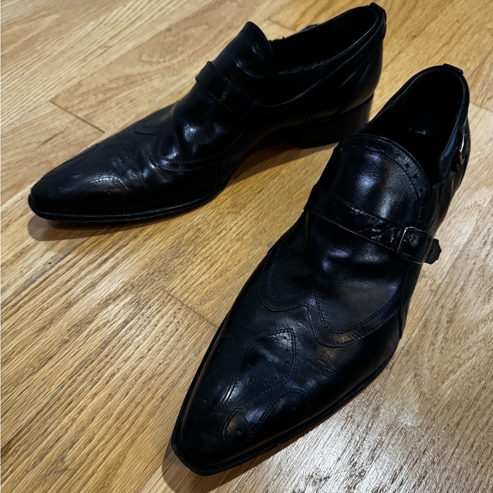 Jo Ghost Made in Italy Men’s Black Leather Monk Strap Shoes